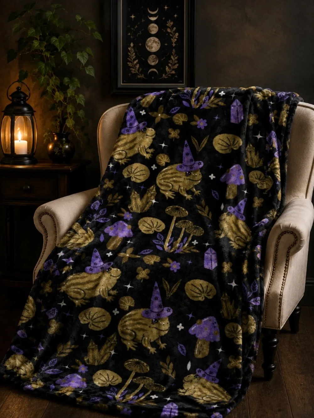 Olivia & Co Witch Frog Plush Throw Blanket 60x70 Mushroom Crystal Mystical NEW